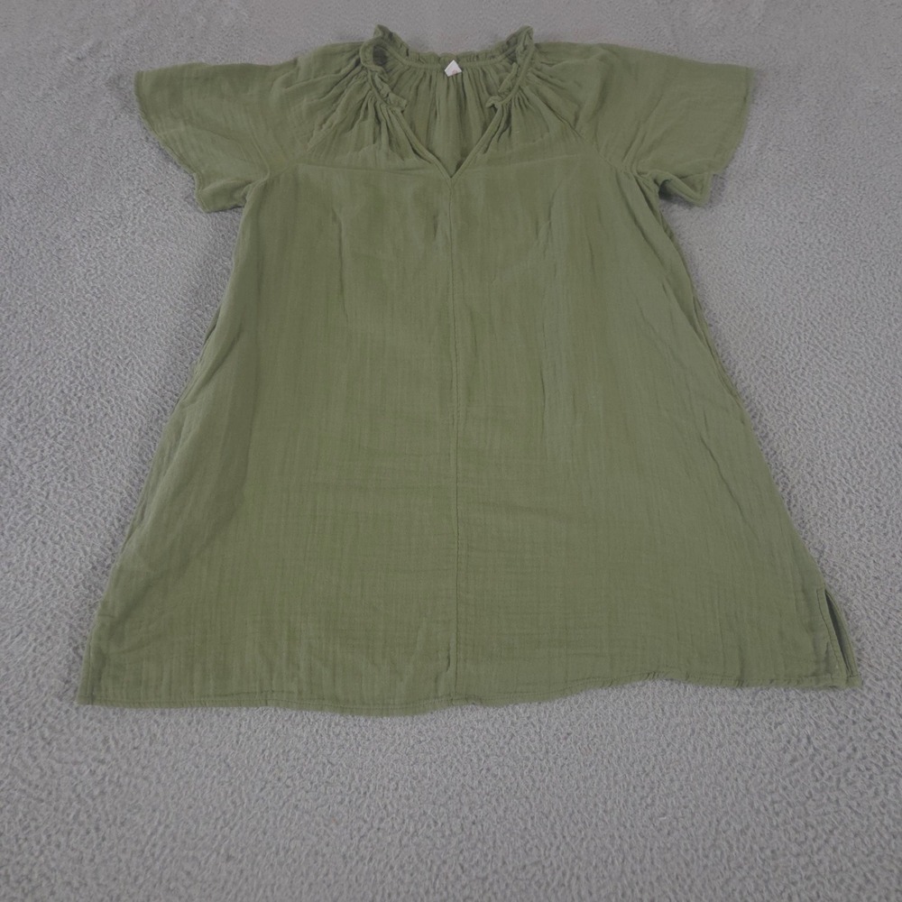 Old Navy‎ Dress Womens L Green Demi Swing Crinkle Gauze Ruffle Neck Cotton Boho